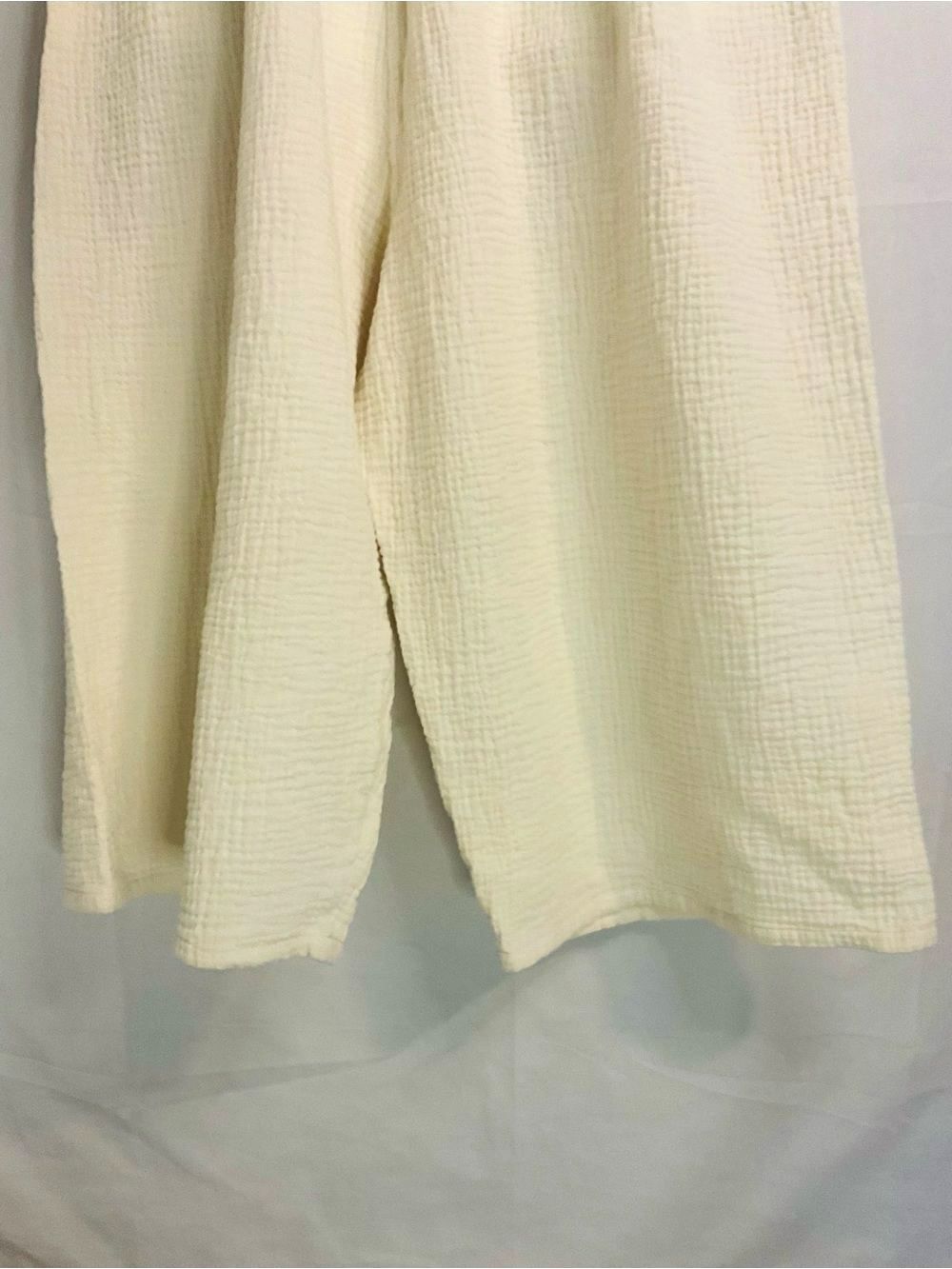 Mable Boho Cream Cotton Gauze Smocked Wide Leg Jumpsuit Tie Shoulder Small Ivory - Picture 3 of 8